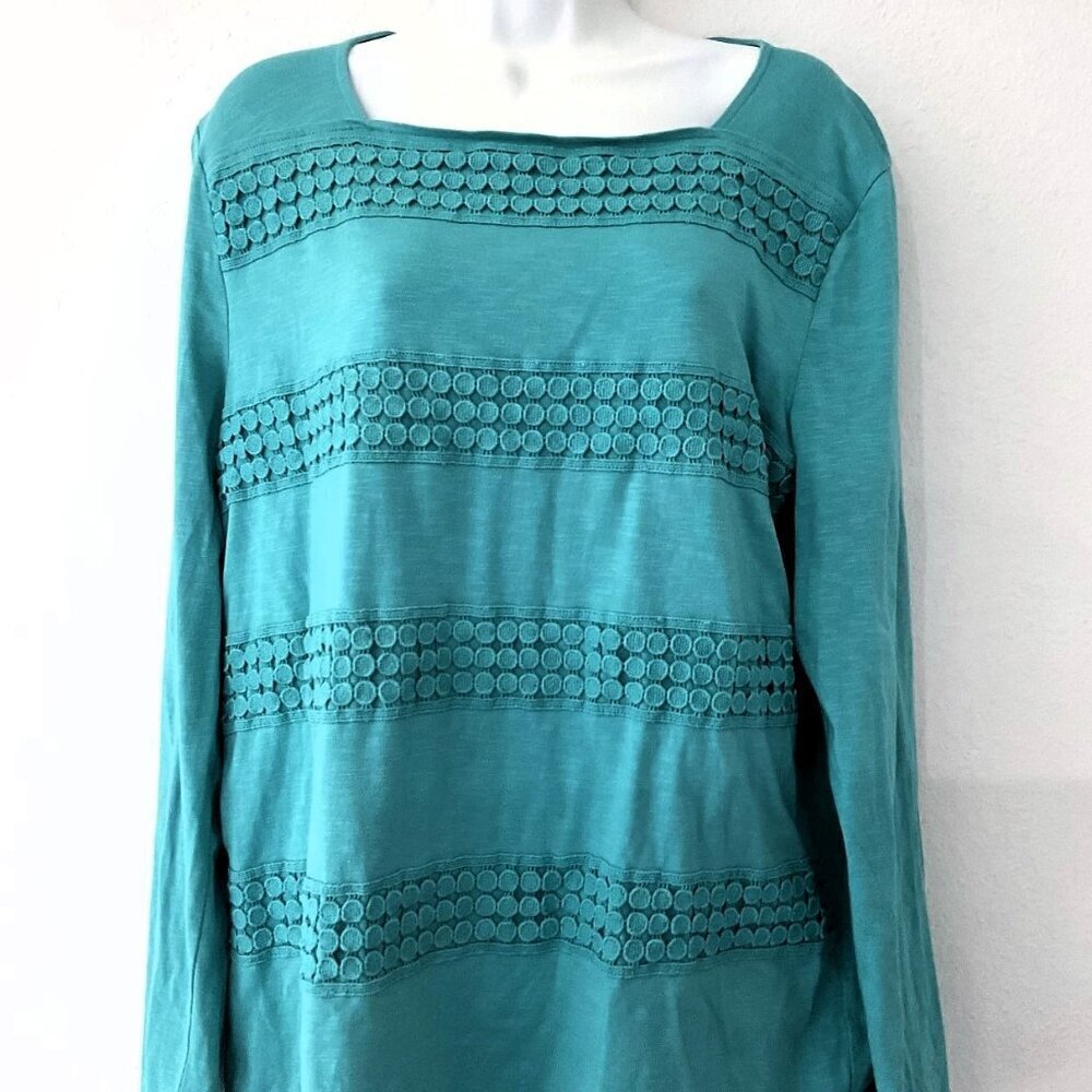 Talbots Teal Crochet Eyelet Lace Accent Top XL